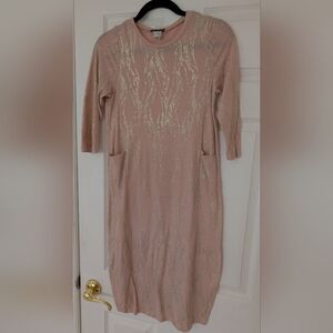 Women's Peach & Gold Dress 3/4 Sleeve Size XS With Pockets